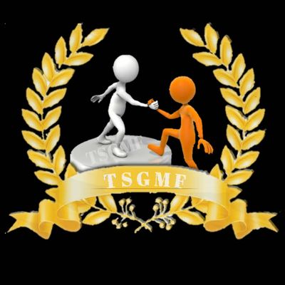 The Silent Good Mother Foundation emblem: two figures helping each other up inside a gold laurel wreath